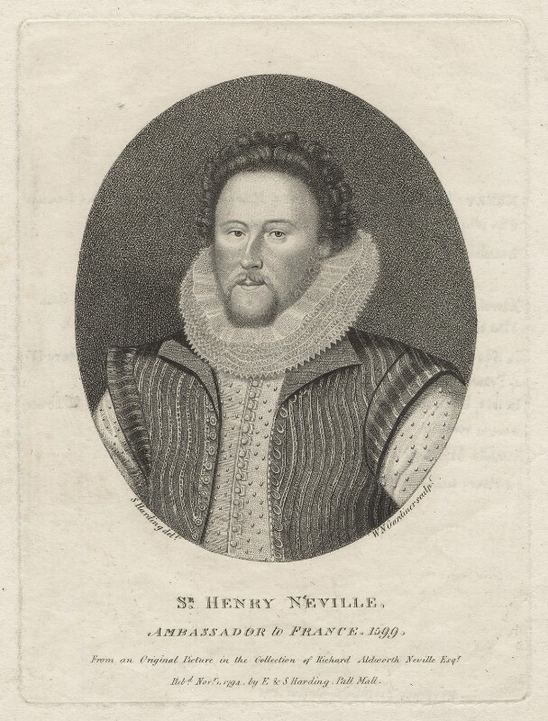Portrait of Sir Henry Neville by William Nelson Gardiner, published by E. & S. Harding, after Silvester (Sylvester) Harding stipple engraving, published 1 November 1794.