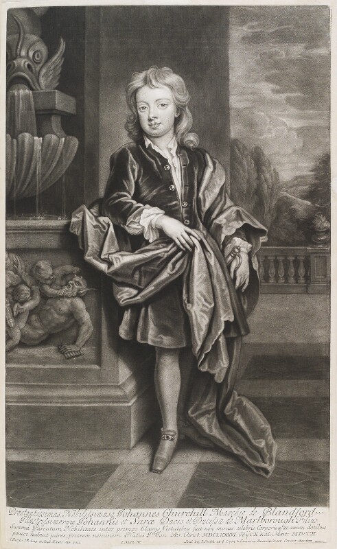 Portrait of John Churchill, Marquess of Blandford by John Smith, after Sir Godfrey Kneller, Bt mezzotint, 1708 (circa 1695).