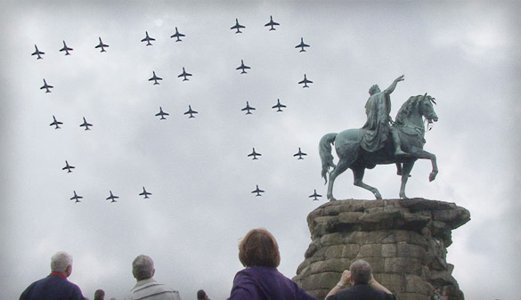 A aerial flypast to commemorate the Diamond Jubilee. The planes form the letters ER.
