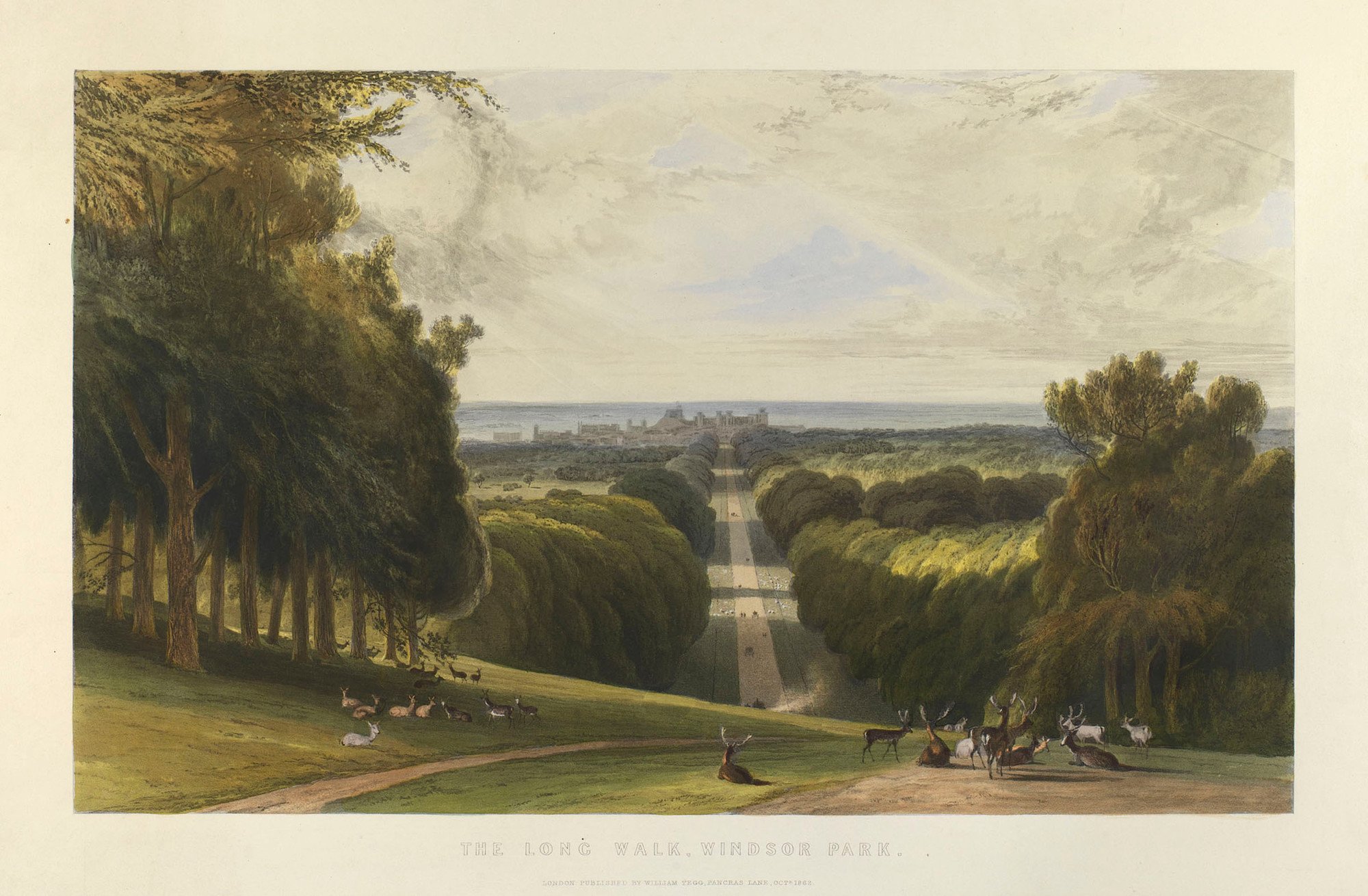 A painting of The Long Walk, looking down to Windsor Castle.