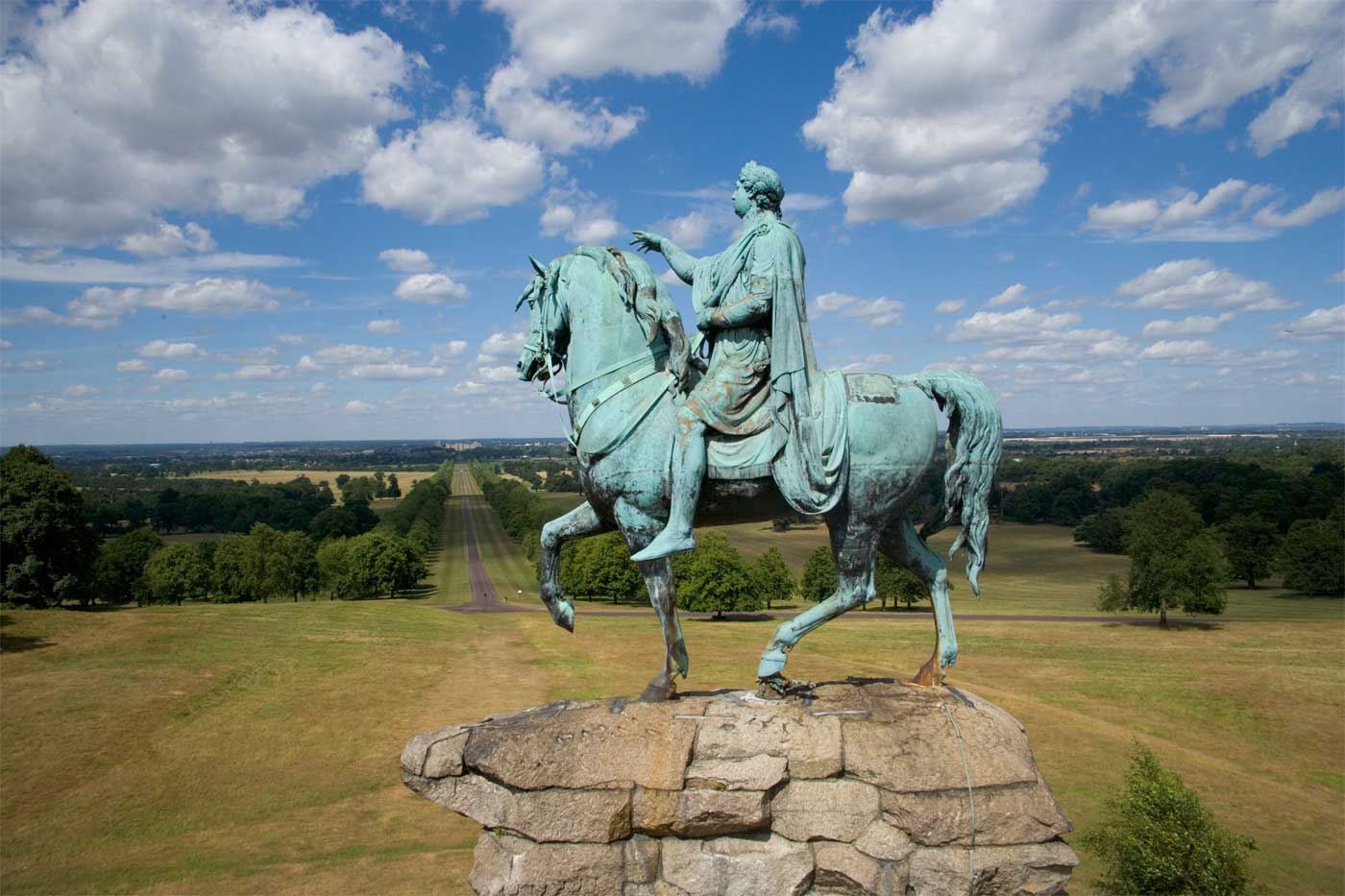 The copper horse statue looks down over The Long Walk.