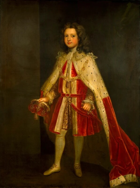 Painting of William Augustus Duke of Cumberland. He is shown as a child, dressed in ornate robes of red and white.