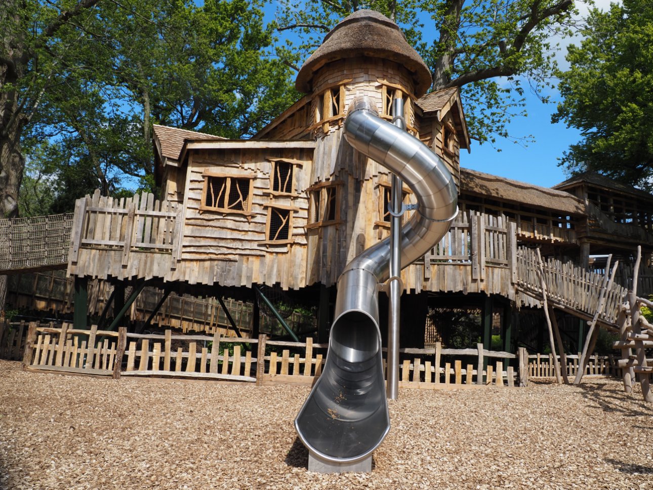 Treehouse and slide.