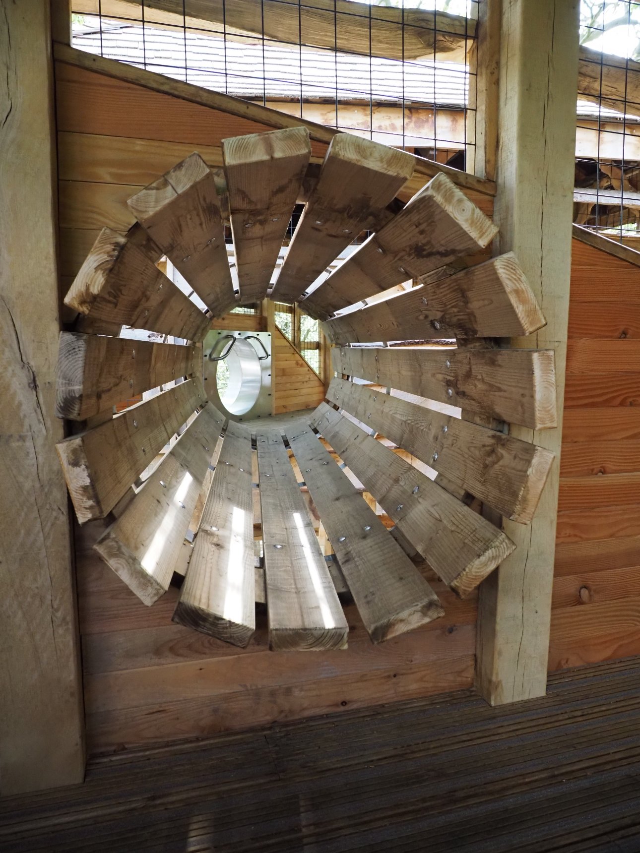 View of a wooden tunnel.