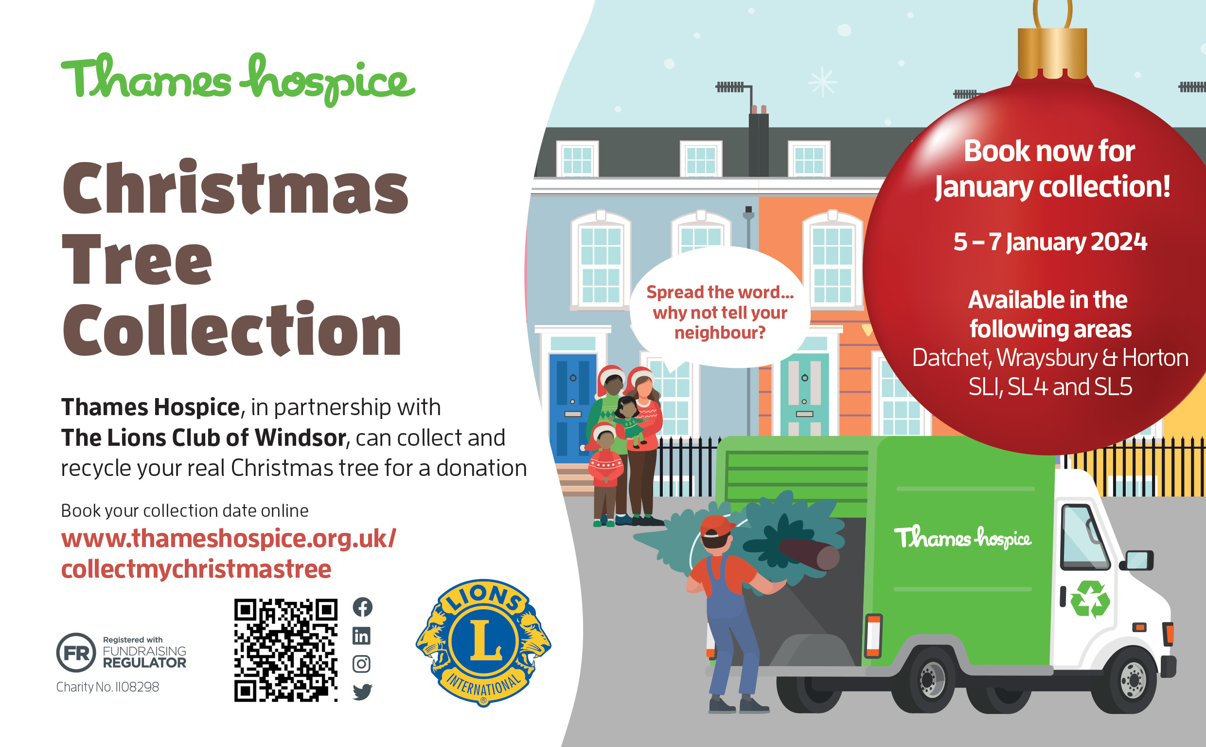 Image block promoting the Thames Hospice Christmas Tree Collection service.