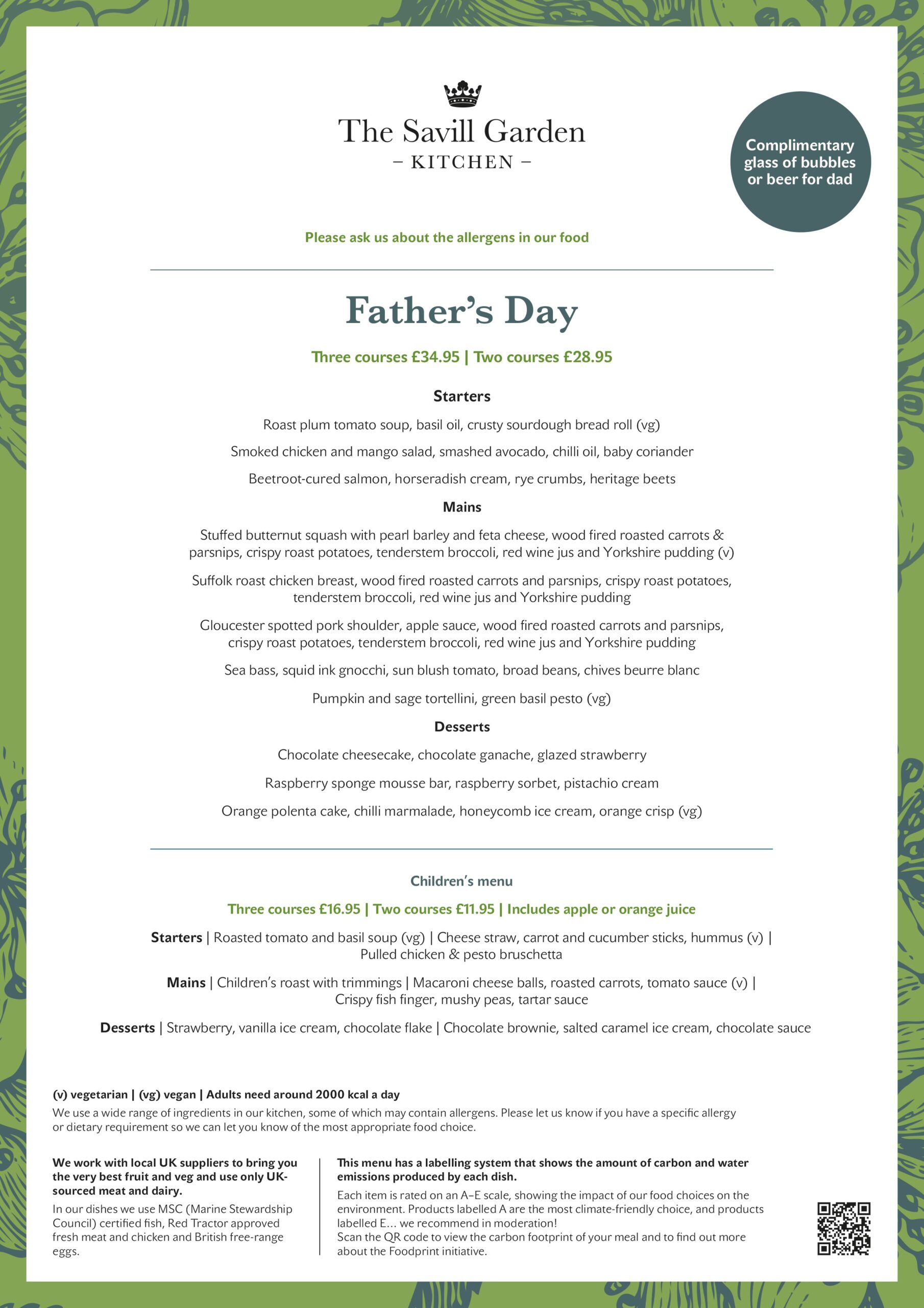 Father's Day Menu.