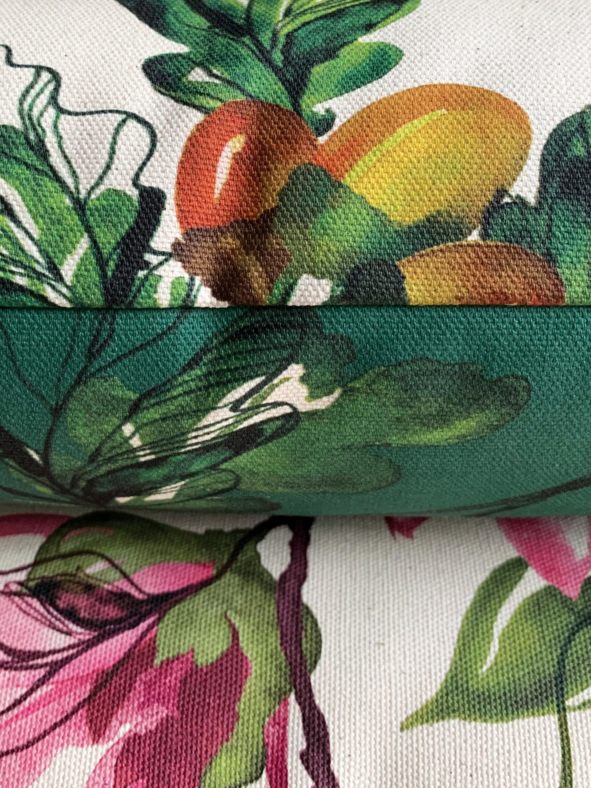 A close up of three different designs on fabric