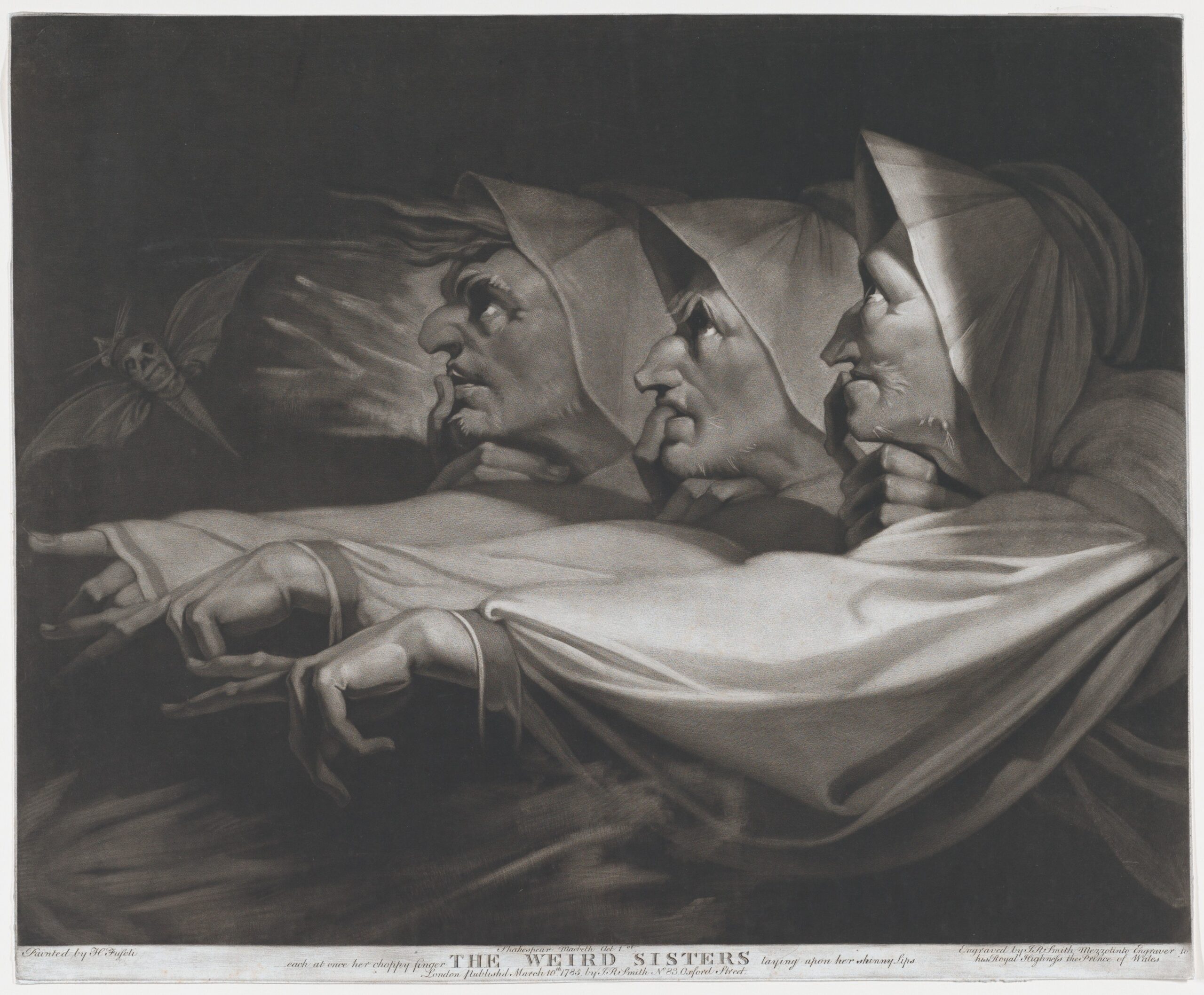 Engraving of The Weird Sisters (Shakespeare, MacBeth, Act 1, Scene 3), by John Raphael Smith (British, baptized Derby 1751–1812 Doncaster