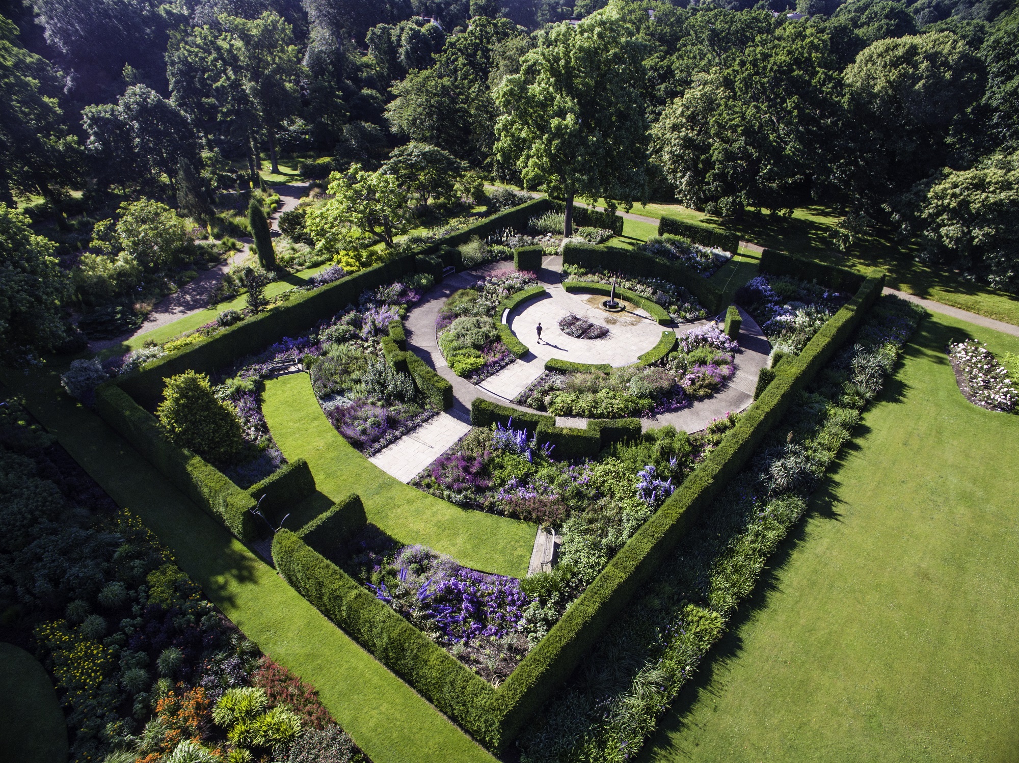 An aerial picture of the Golden Jubilee Garden in The Savill Garden.