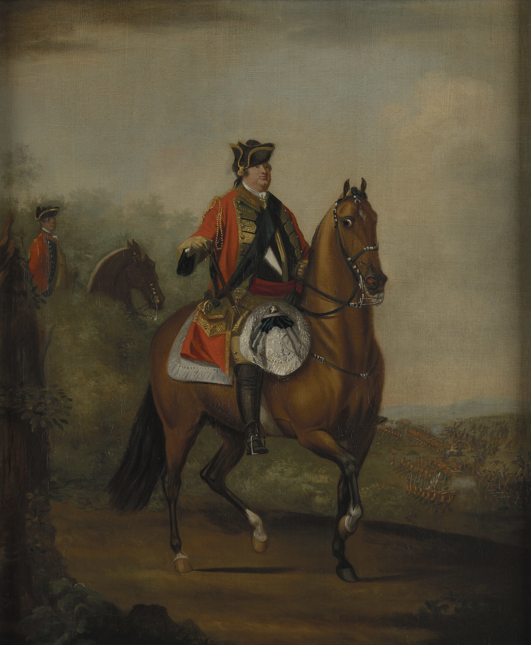 A portrait of a man on horseback.