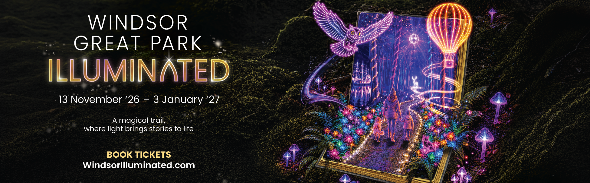 Collage of lighting displays promoting Windsor Great Park Illuminated.