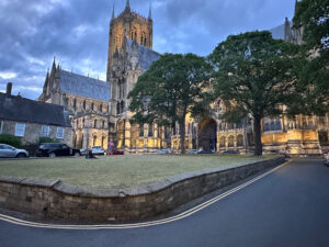 Lincoln Cathedral at night.