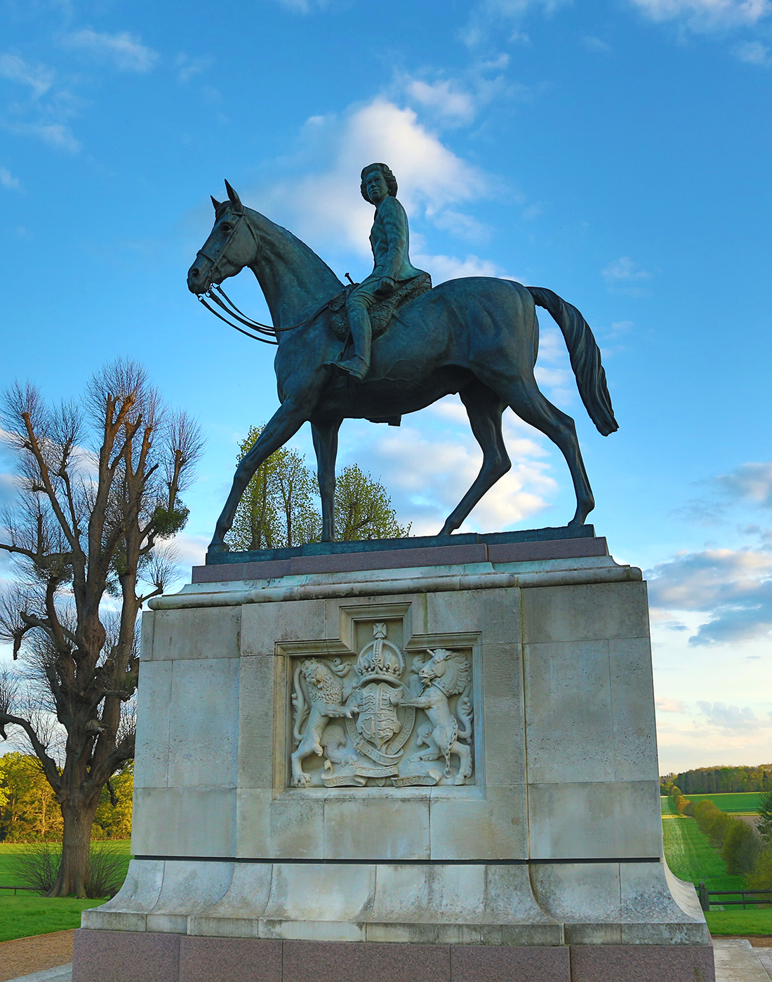 The Jubilee Statue of Queen Elizabeth II on horseback.