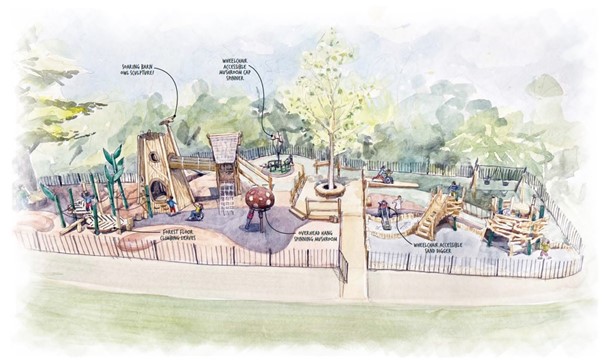 An artist illustration of a proposal for a new plaground.
