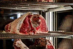 Raw beef in a Dry Ager fridge.