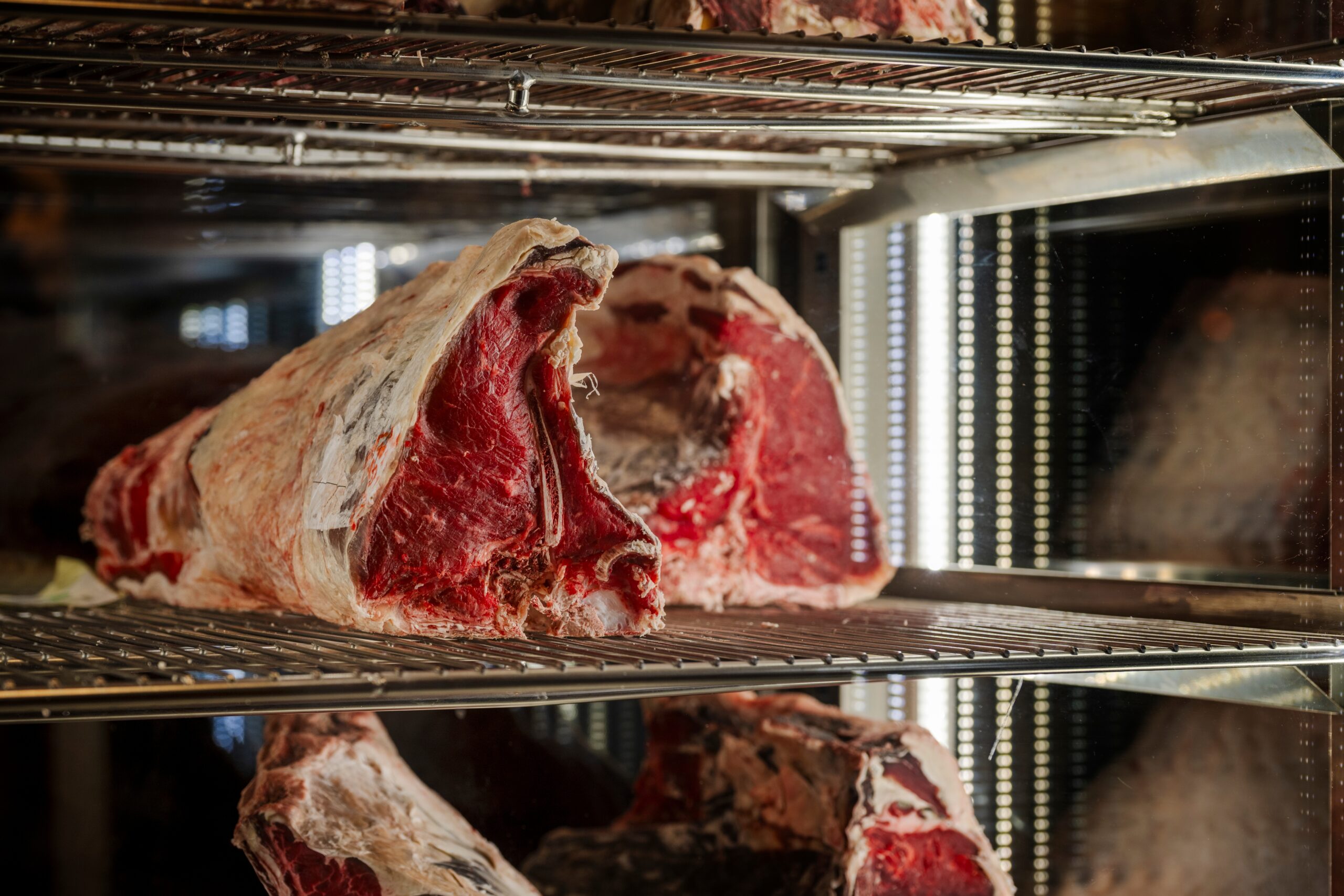 Raw beef in a Dry Ager fridge.