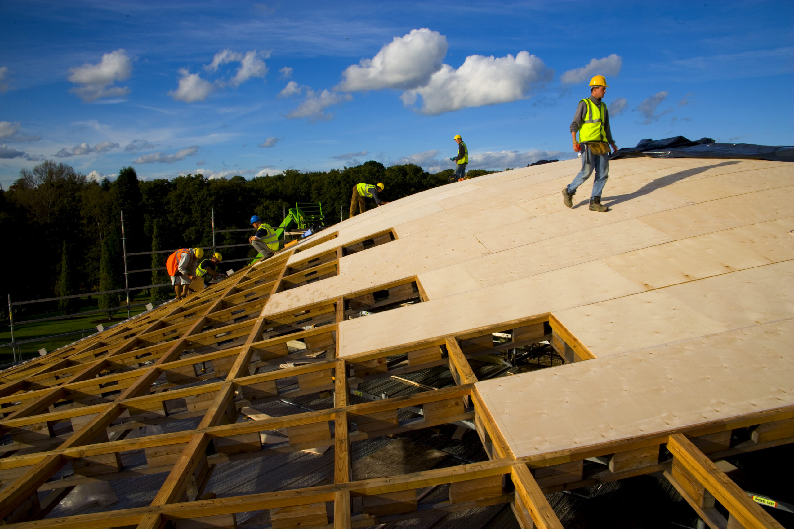 The Savill Building roof construction - laying ply.