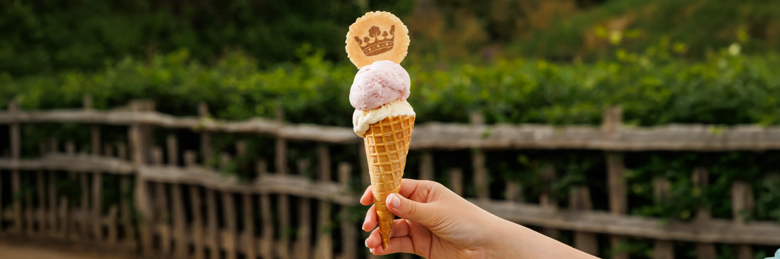 Ice cream cone with a wafer branded with the Windsor Great Park Crown.