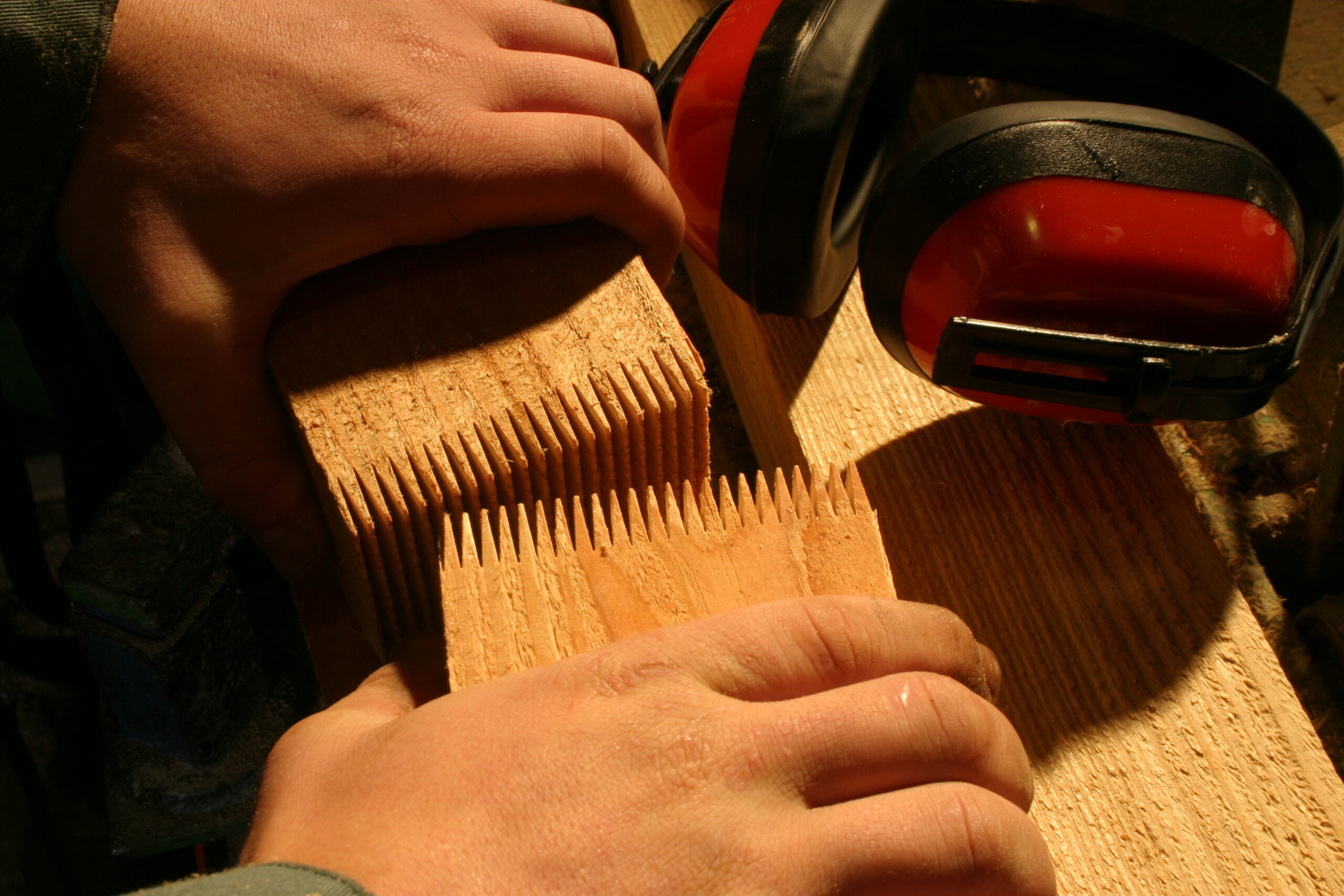 The Savill Building construction finger jointing.