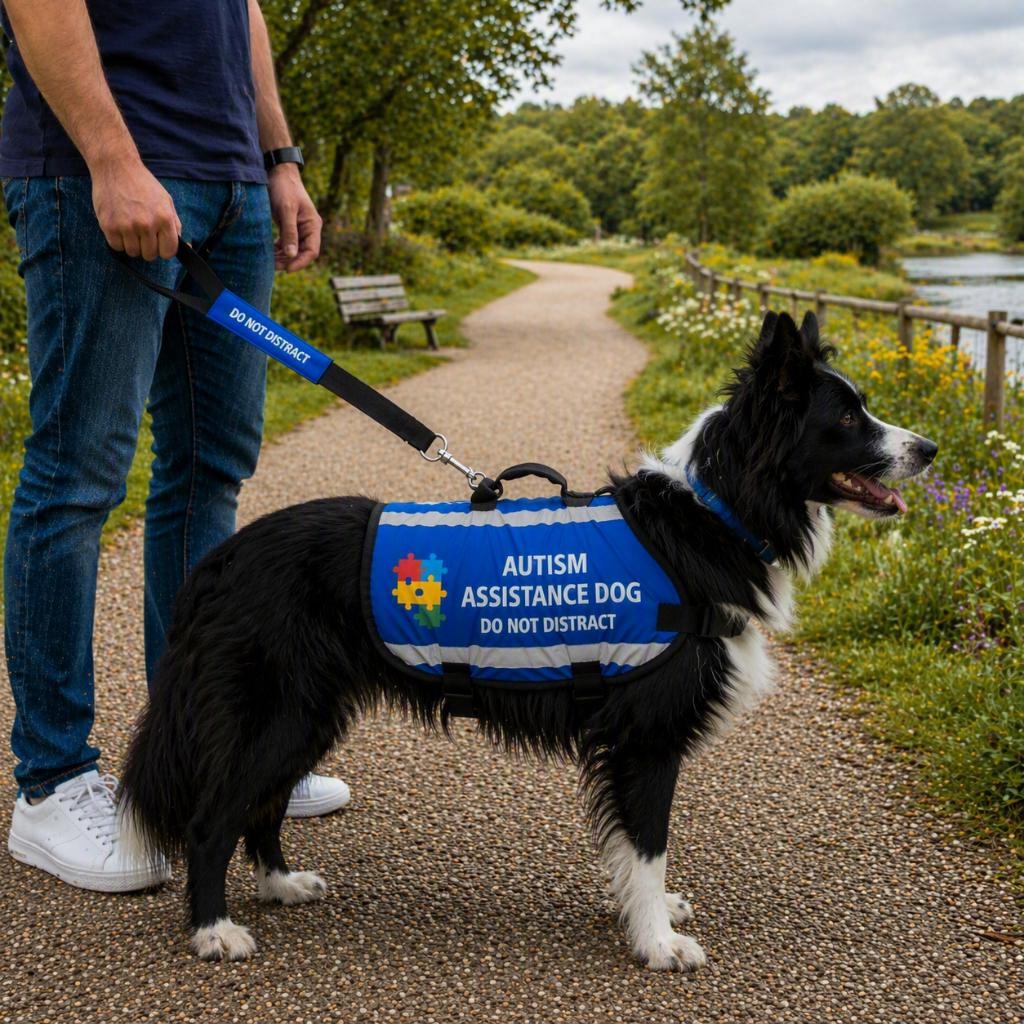 Dog wearing an Autism Assistance Dog Jacket.