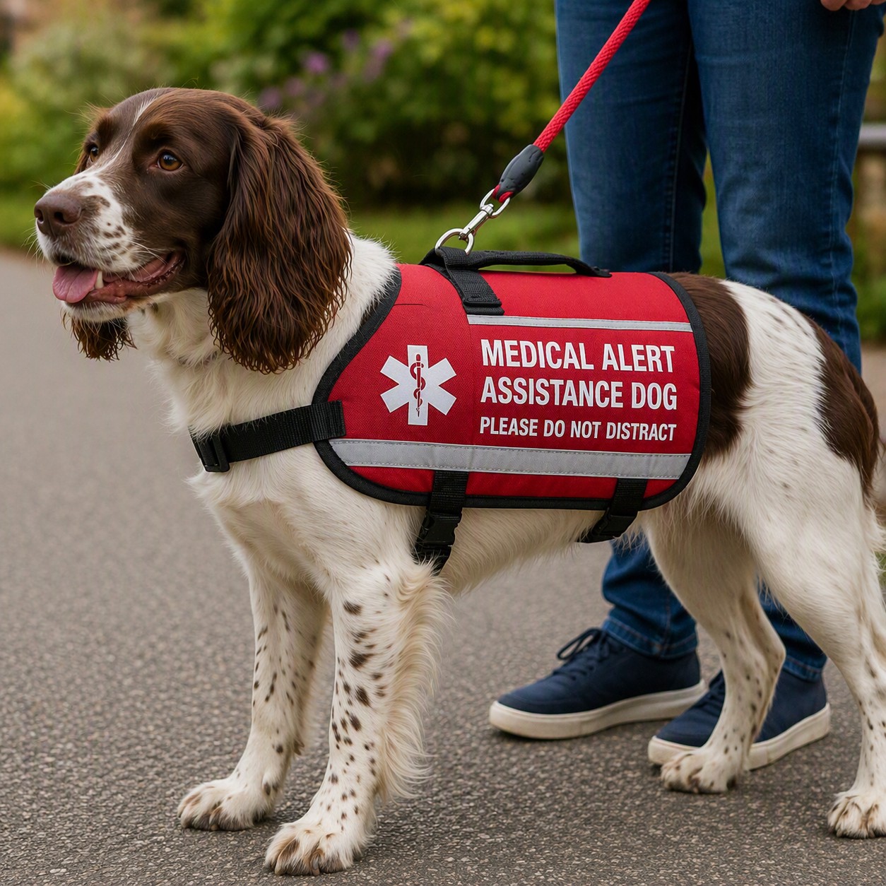 Dog with its handler using a Guide Dog Harness.